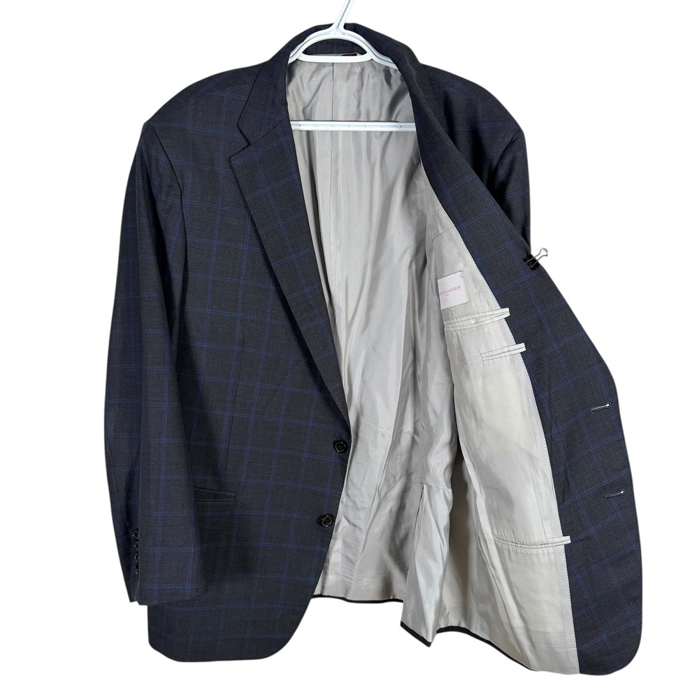Samuelsohn Gable Suit Jacket Sport Coat Super 140s Wool Mens 48R Gray Windowpane